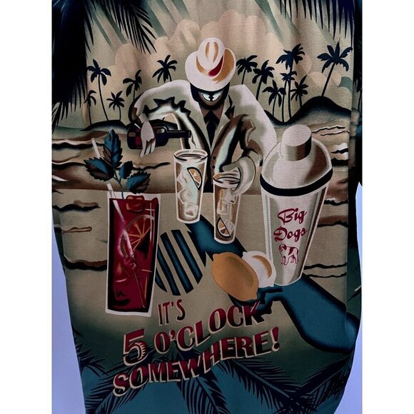 Big Dogs Vintage Floral Hawaiian Aloha Button Up Shirt Large Pocket Cocktails - Picture 5 of 8